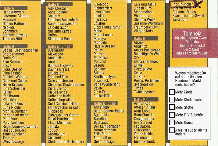 Teilnehmerliste/Aussteller beim Handmade-Markt 17.03.2013